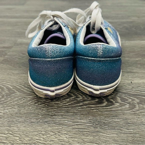 Vans Kids Blue Purple Glitter Sneakers with Gold Stripe Size 5.5 Youth - Picture 7 of 9